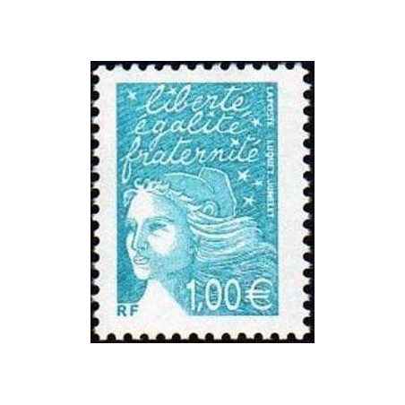 Timbre Yvert France No 3455 Marianne de Luquet 1€ bleu vert