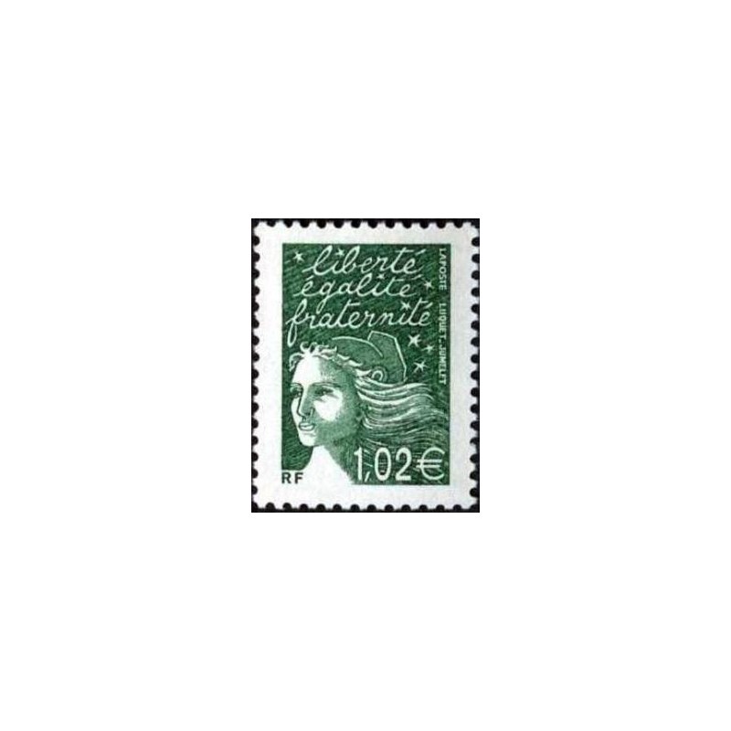 Timbre Yvert France No 3456 Marianne de Luquet 1.02€ vert foncé