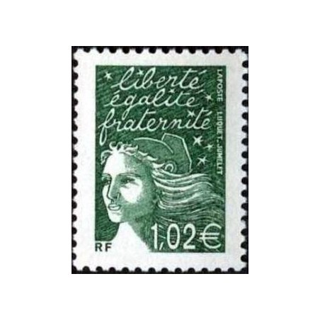 Timbre Yvert France No 3456 Marianne de Luquet 1.02€ vert foncé