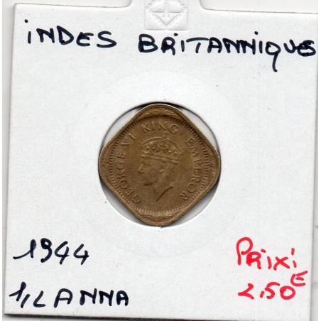 Inde Britannique 1/2 anna 1944 TTB+, KM 534b pièce de monnaie