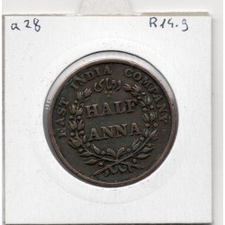 Inde Britannique 1/2 anna 1835 Madras TB, KM 447 pièce de monnaie