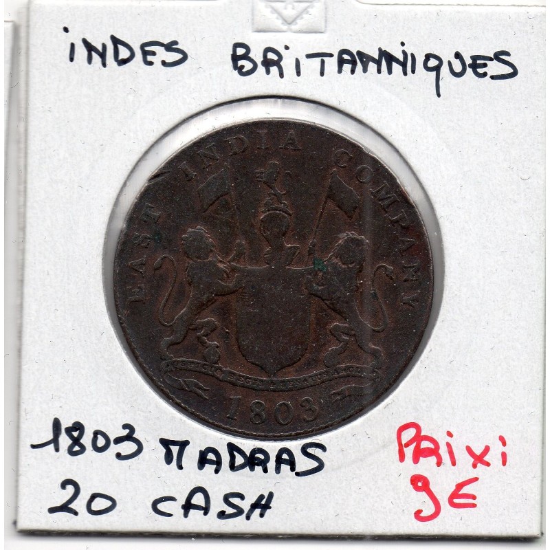 Inde Britannique Madras 20 cash 1803 TB-, KM 321 pièce de monnaie