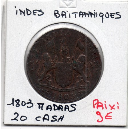 Inde Britannique Madras 20 cash 1803 TB-, KM 321 pièce de monnaie