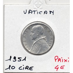 Vatican Pie ou Pius XII 10 lire 1951 Sup, KM 52 pièce de monnaie