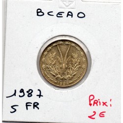 Etats Afrique Ouest 5 francs 1987 Sup+ KM 2a pièce de monnaie