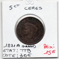 5 centimes Cérès 1871 A Paris TTB, France pièce de monnaie