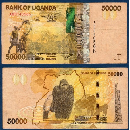 Ouganda P.54b2, TTB, Billet de 50000 Shillings 2015 Gorilles