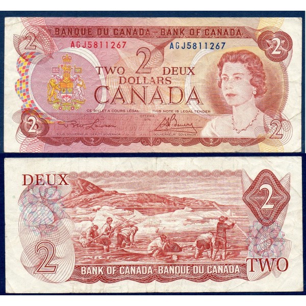 Canada P.86a, TTB Billet de 2 dollars 1974 Inuits