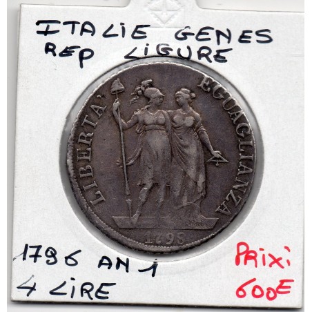 Italie Gênes Republique Ligure, 4 lire 1796 TTB, pièce de monnaie