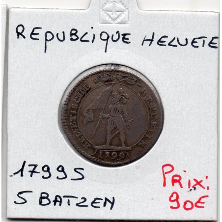 Suisse République Helvete 5 batzen 1799 TB+, KM A9 pièce de monnaie