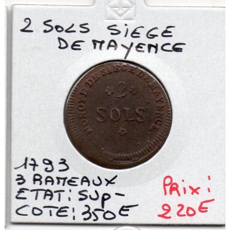 2 sols siège de Mayence 1793 Sup-, France pièce de monnaie