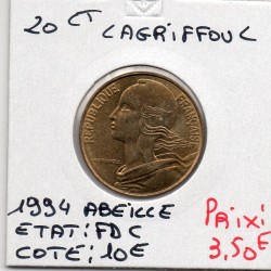 20 centimes Lagriffoul 1994 Abeille FDC, France pièce de monnaie