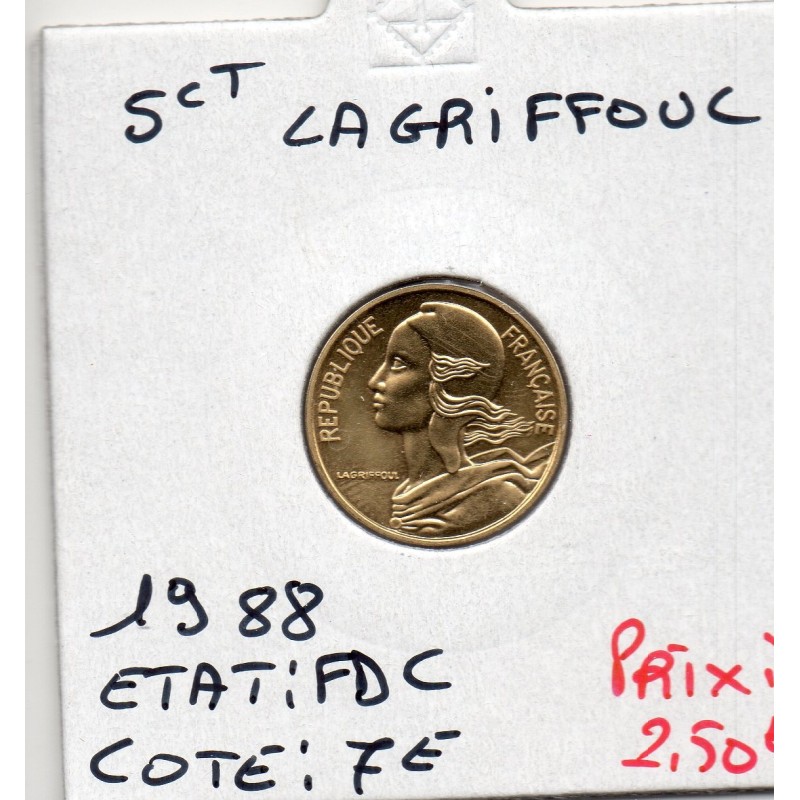 5 centimes Lagriffoul 1988 FDC, France pièce de monnaie