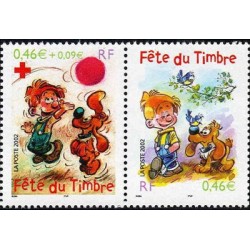 Timbre Yvert France No P3467a Fete du timbre, boule et bill  0.46€ +0.09€ et 0.46€ paire issu de carnet