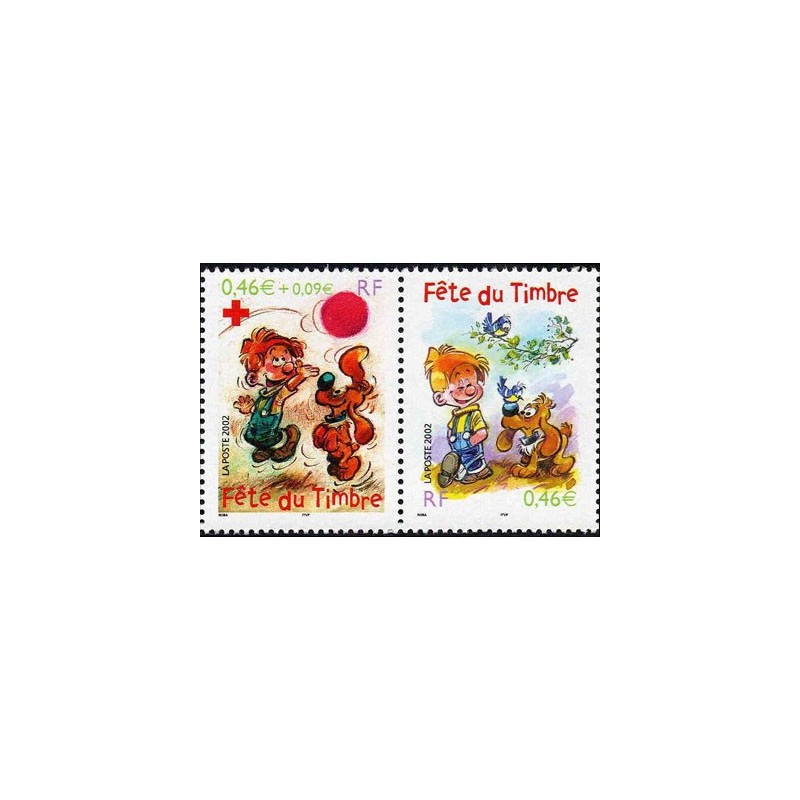 Timbre Yvert France No P3467a Fete du timbre, boule et bill  0.46€ +0.09€ et 0.46€ paire issu de carnet