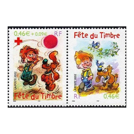 Timbre Yvert France No P3467a Fete du timbre, boule et bill  0.46€ +0.09€ et 0.46€ paire issu de carnet