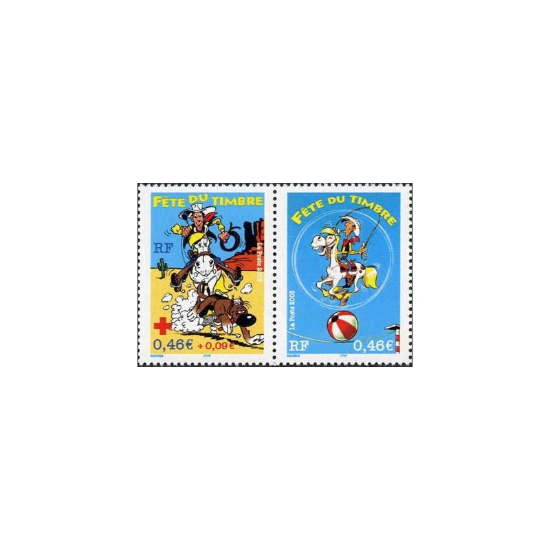 Timbre France Yvert No P3547 Fete du timbre Lucky Luke paire  issu de carnet