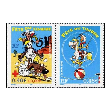 Timbre France Yvert No P3547 Fete du timbre Lucky Luke paire  issu de carnet