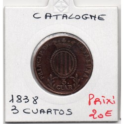 Catalogne Barcelone 3 Quartos 1838 TB+, KM 126 pièce de monnaie