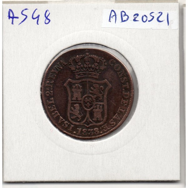 Catalogne Barcelone 3 Quartos 1838 TB+, KM 126 pièce de monnaie