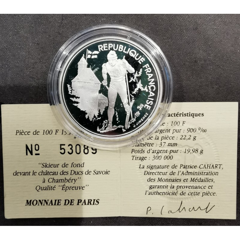 100 franc argent BE 1991 Jo Albertville Ski de fond pièces de monnaies de Paris