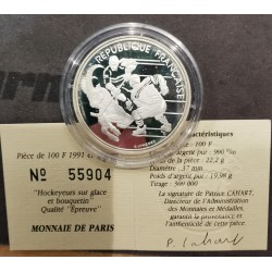 100 franc argent BE 1991 Jo Albertville Hockey pièces de monnaies de Paris