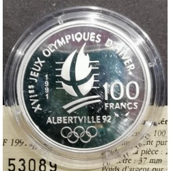 100 franc argent BE 1991 Jo Albertville Hockey pièces de monnaies de Paris