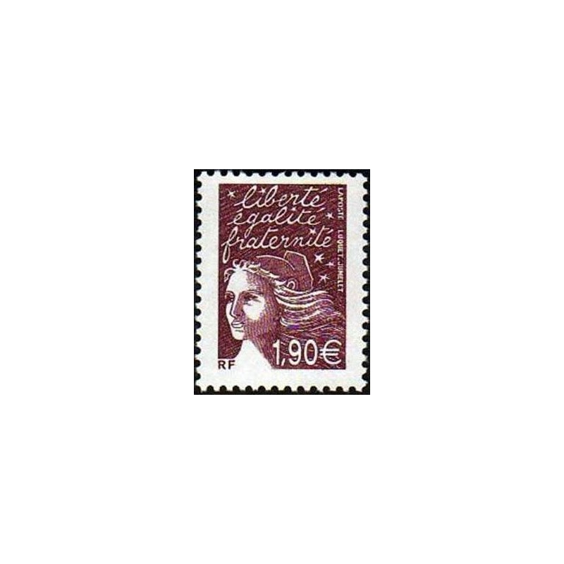 Timbre France Yvert No 3575 Marianne de Luquet 1.90€ brun prune