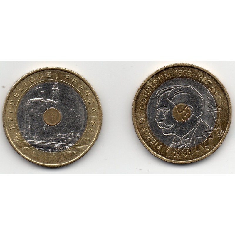 paire de 20 francs Jeux méditerranéens et Coubertin 1993 1994 Sup, France pièce de monnaie