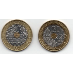 paire de 20 francs Jeux méditerranéens et Coubertin 1993 1994 Sup, France pièce de monnaie