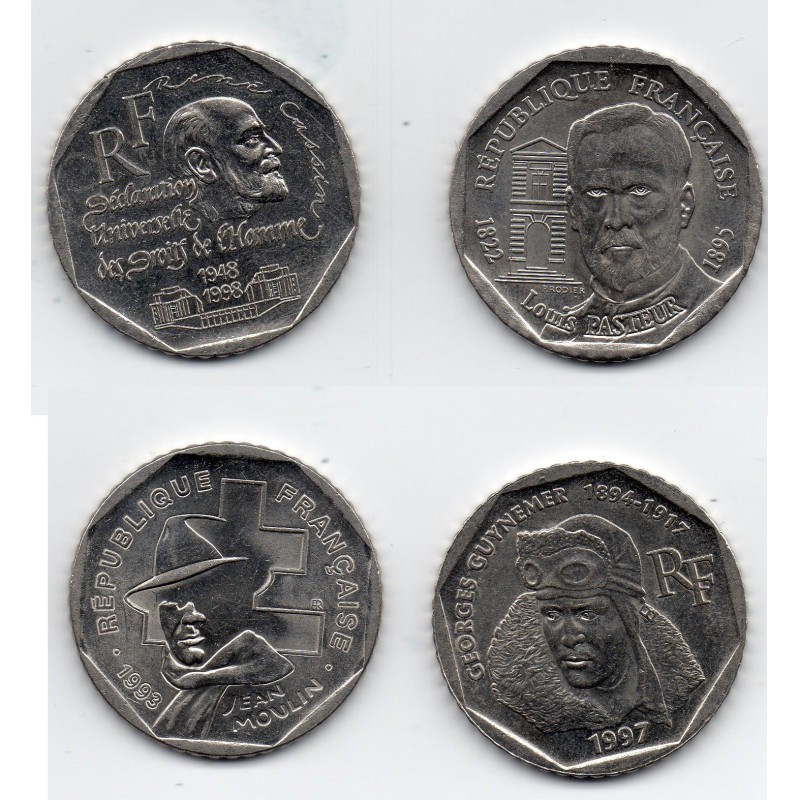 série de 4 monnaies de  2 francs Commémoratives Nickel 1993-1998 Sup, France pièce de monnaie