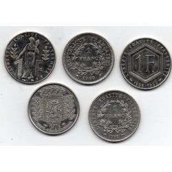 série de 5 monnaies de 1 franc Commemoratives Nickel 1988-1996 Sup, France pièce de monnaie