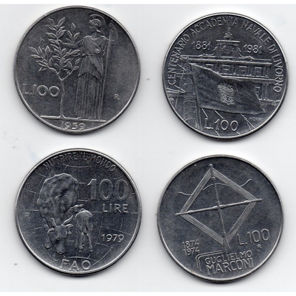 Série Italie 4 x 100 Lire 1974 1979 1981 TTB à Sup, pièce de monnaie