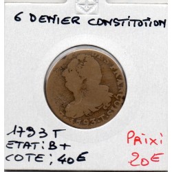 6 deniers Constitution Louis XVI 1793 T Nantes B+,  Gad 8 France pièce de monnaie