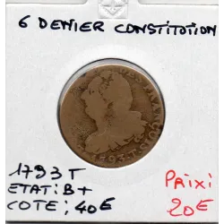 6 deniers Constitution Louis XVI 1793 T Nantes B+,  Gad 8 France pièce de monnaie