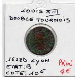 Double Tounois 1628 D Lyon Louis XIII pièce de monnaie royale