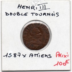 Double Tournois 1587 X Amiens Henri III  pièce de monnaie royale
