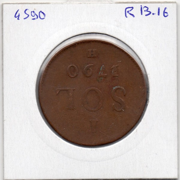 Luxembourg 1 Sol 1790 TB, KM 15 pièce de monnaie