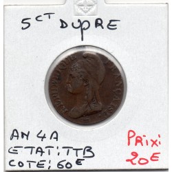 5 centimes Dupré An 4 A paris TTB, France pièce de monnaie