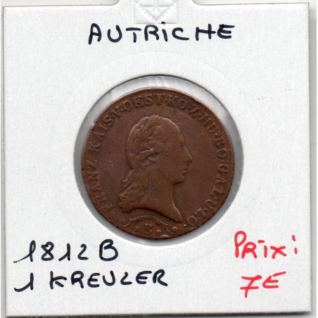 Autriche 1 kreuzer 1812 B Kremnica Sup, KM 2112 pièce de monnaie