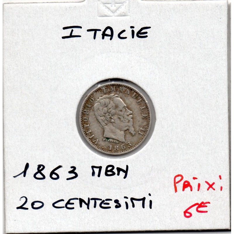 Italie 20 centesimi 1863 M BN TTB,  KM 13.1 pièce de monnaie