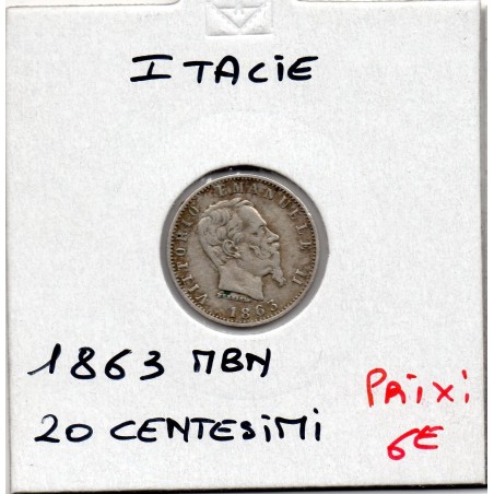Italie 20 centesimi 1863 M BN TTB,  KM 13.1 pièce de monnaie