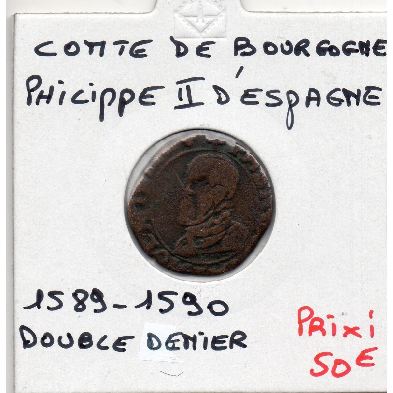 Franche Comté, Comté de Bourgogne, Philippe II d'espagne (1597) Double denier Besancon