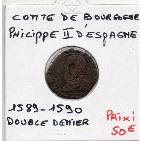 Franche Comté, Comté de Bourgogne, Philippe II d'espagne (1597) Double denier Besancon