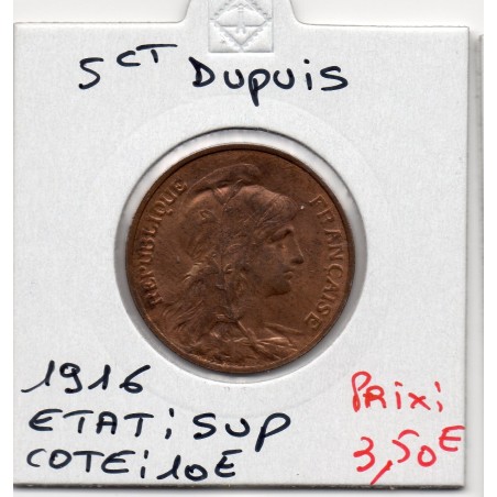 5 centimes Dupuis 1916 Sup, France pièce de monnaie