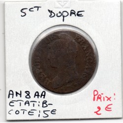 5 centimes Dupré An 8 AA Metz B, France pièce de monnaie