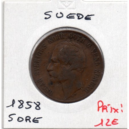 Suède 5 Ore 1858 TTB-, KM 690 pièce de monnaie