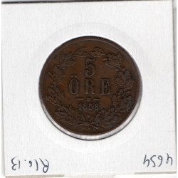 Suède 5 Ore 1858 TTB-, KM 690 pièce de monnaie