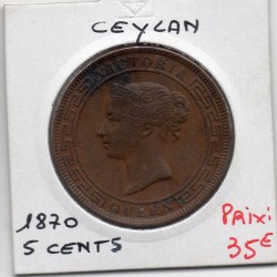 Ceylan 5 cents 1870 TTB, KM 103 pièce de monnaie
