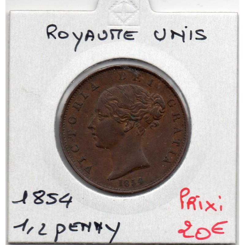 Grande Bretagne 1/2 Penny 1854 Sup-, KM 726 pièce de monnaie